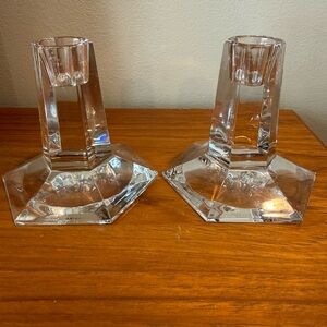 Tiffany &  Co., Frank Lloyd Wright Crystal Candlestick Pair